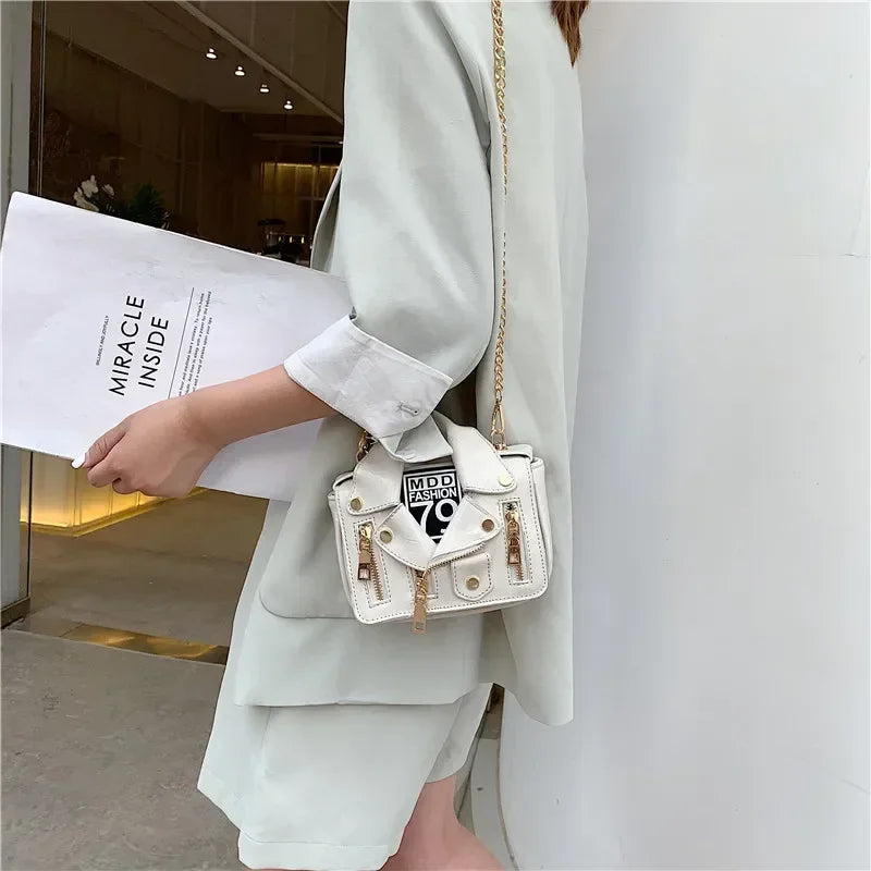 Bolsos de motocicleta de diseñador de marca famosa de moda europea, bolso de mensajero de hombro con forma de chaqueta de lujo, bolso de mano de cuero PU