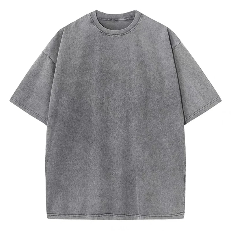 Camisetas Vintage de Color sólido con punto de copo de nieve para hombres/mujeres, camisetas de algodón de manga corta con agua antigua, ropa de Hip Hop