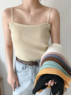 2025 Tops cortos informales con cuello Halter para mujer, camisola sin mangas con tirantes y espalda descubierta, camiseta sin mangas ajustada y sólida, chaleco recortado de tubo para mujer