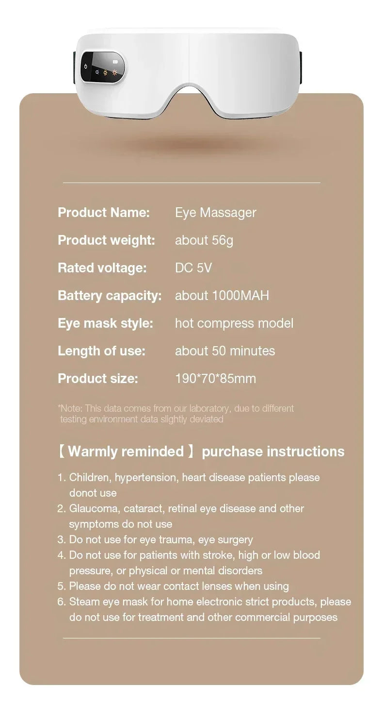 Masajeador de ojos 4D, Airbag inteligente, vibración, instrumento para el cuidado de los ojos, compresa caliente, Bluetooth, gafas de masaje para ojos, fatiga, cuidado antiarrugas