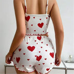 Conjunto de pijamas para mujer, ropa de dormir con tirantes, chaleco y pantalones cortos, ropa de dormir con estampado de corazón rojo, lencería Sexy, 5 tallas, S, L, XL, 2XL