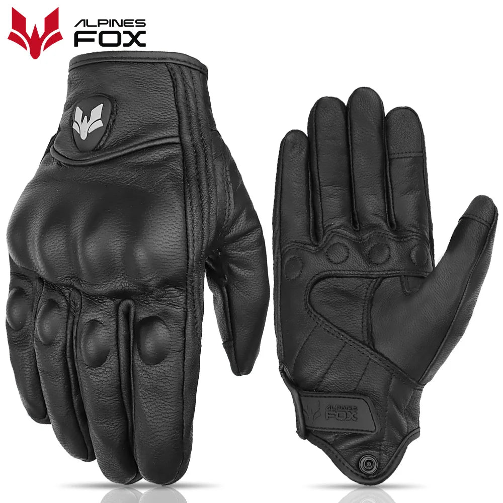 Guantes de cuero Vintage para motocicleta para hombre, Guantes negros resistentes al desgaste con pantalla táctil, antideslizantes, Retro, novedad de verano 2023