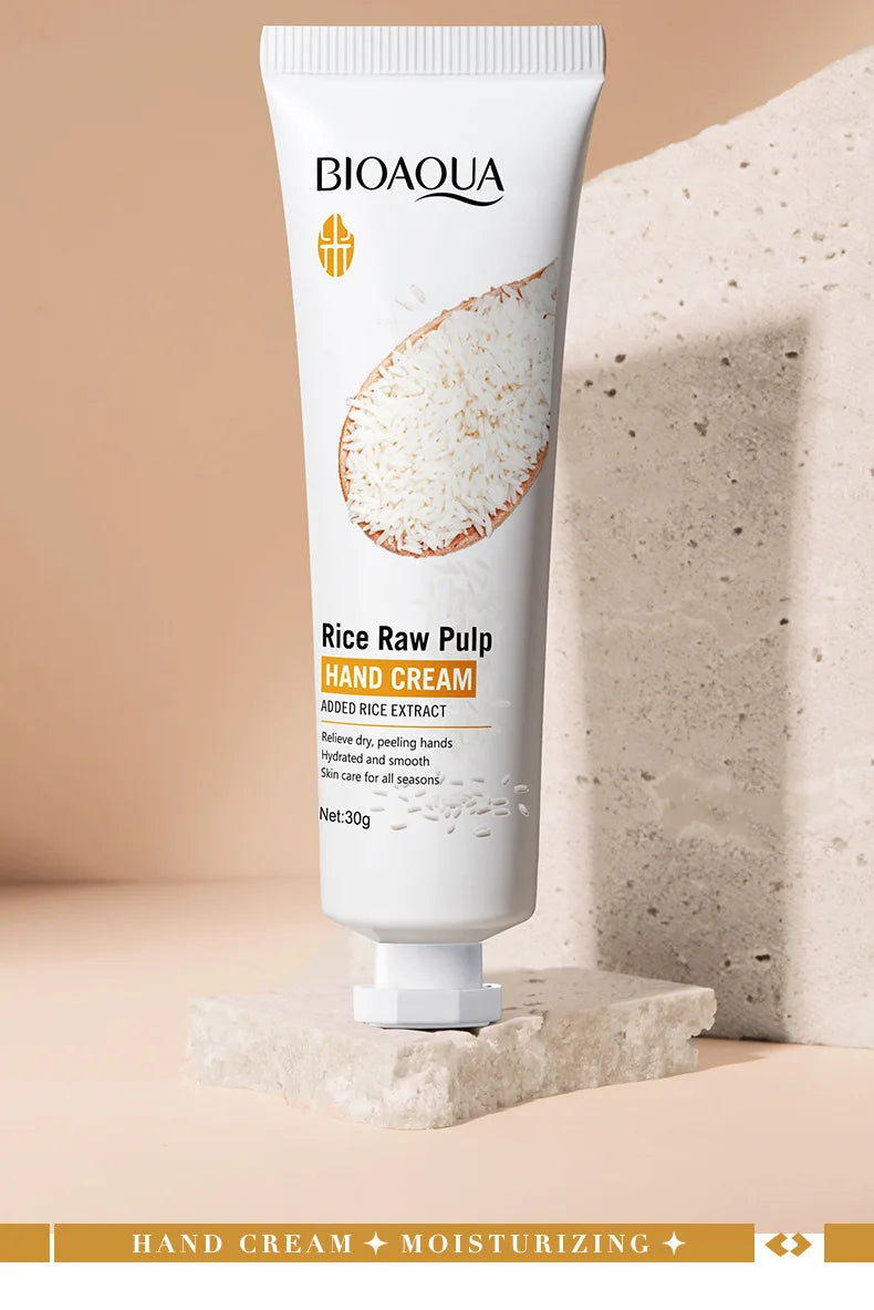 3/5 piezas BIOAQUA Crema de manos de arroz blanco, blanqueadora, hidratante, nutritiva, antienvejecimiento, productos para el cuidado de la piel de las manos