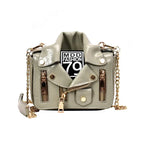 Bolsos de motocicleta de diseñador de marca famosa de moda europea, bolso de mensajero de hombro con forma de chaqueta de lujo, bolso de mano de cuero PU
