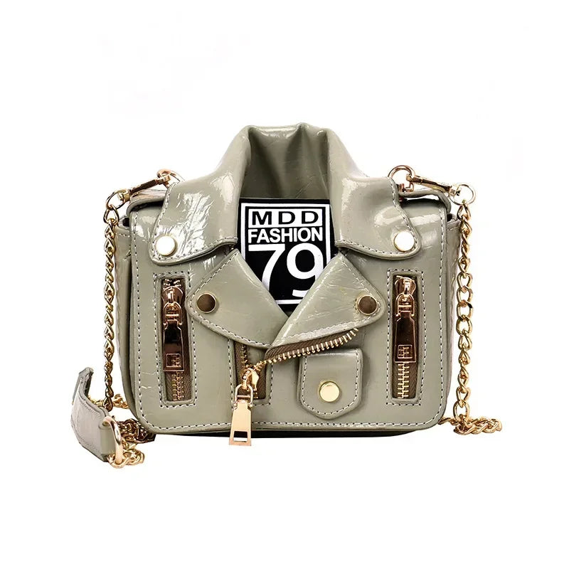 Bolsos de motocicleta de diseñador de marca famosa de moda europea, bolso de mensajero de hombro con forma de chaqueta de lujo, bolso de mano de cuero PU