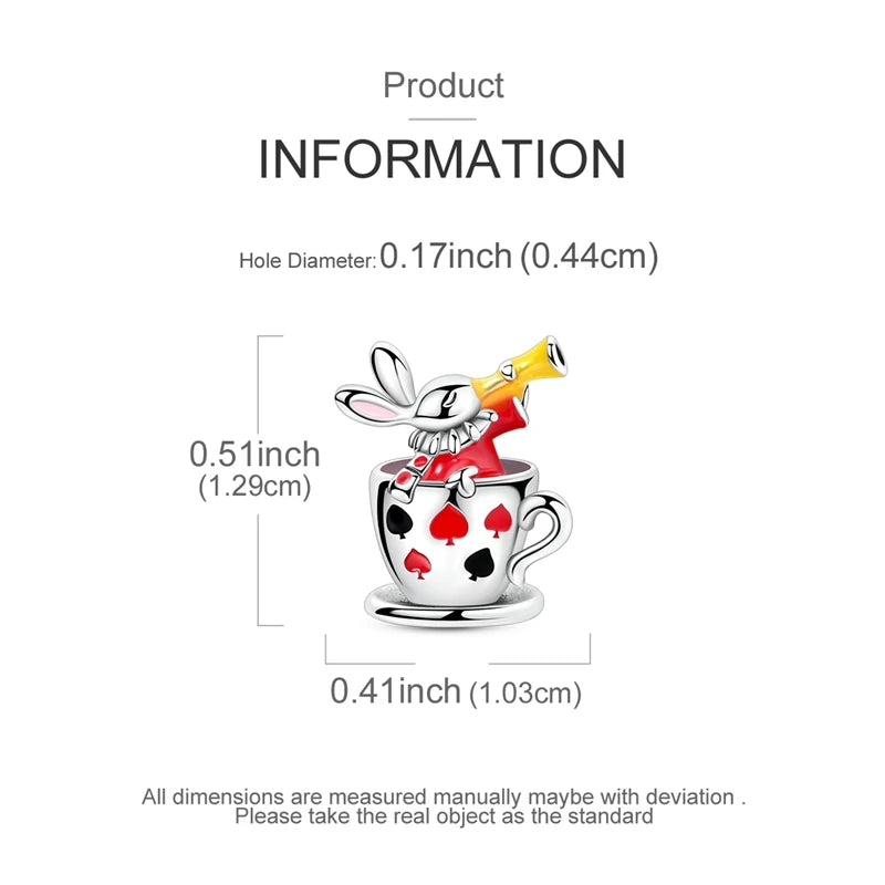Colgante de Plata de Ley 925 con Diseño de Taza de Té y Conejo, Compatible con Pulseras Originales, Joyería DIY para Mujer