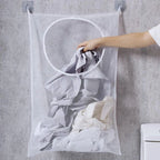 Bolsa de almacenamiento de ropa sucia, cesta con marco, cubo de malla plegable para lavandería, baño, colgante de pared, organizador de ropa para el hogar con gancho