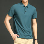 Polo de seda de hielo para hombre, camiseta de manga corta, elástica, sin hierro, fina, ligera, de lujo