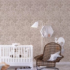 Papel pintado Forest Life. Papel pintado beige con animales en estilo bosque con Conejo y pequeño perro de pradera