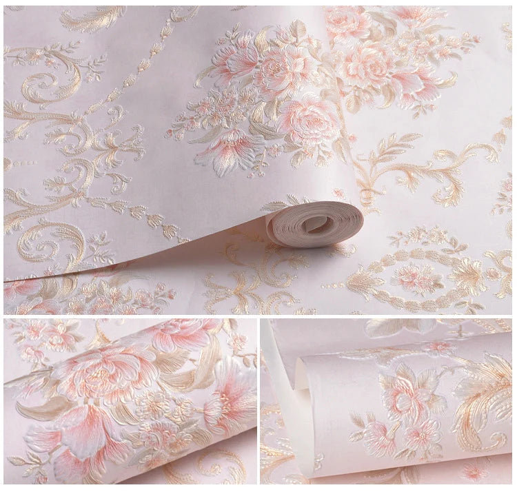 Papel tapiz europeo autoadhesivo flor pastoral pegatinas de pared de lujo autoadhesivo dormitorio sala de estar pared de fondo del hogar wal