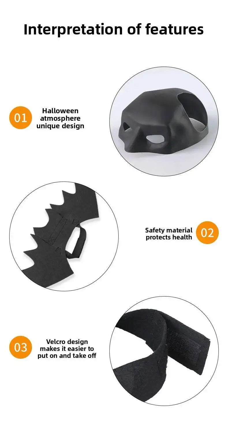 Conjunto de disfraz de murciélago negro para mascotas de Halloween con ala de máscara para gatos, perros, Cosplay creativo, suministros para fiesta de Halloween para mascotas