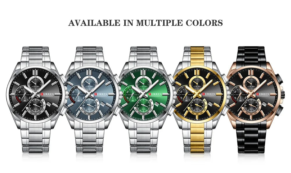 Relojes CURREN para hombre, relojes de lujo de primeras marcas para hombre, cronógrafo Original resistente al agua de acero inoxidable, fase lunar, fecha, esfera giratoria