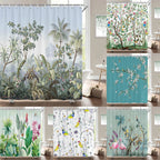 Cortinas de baño de flores, pájaros y plantas europeas, cortina de ducha impermeable, decoración de baño con impresión 3D con gancho, pantalla de baño