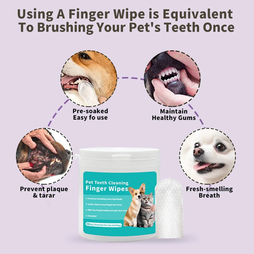 Productos de limpieza para mascotas, cepillo de dientes desechable para dedos, limpieza de dientes para mascotas, cubiertas para dedos, toallitas húmedas, limpieza bucal para perros y gatos