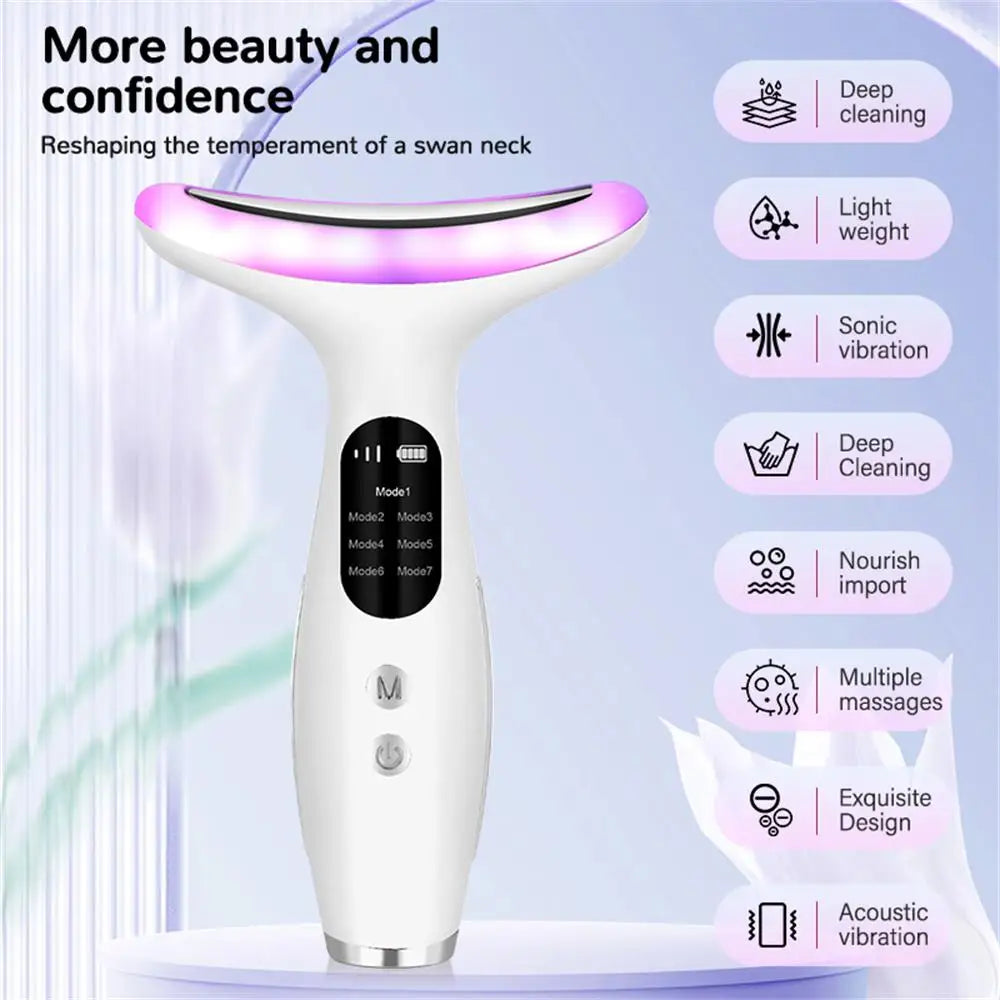 Dispositivo de belleza Facial y de cuello 2 en 1, masaje de vibración de alta frecuencia, dispositivo antienvejecimiento para estiramiento de la piel, herramienta de cuidado de la piel para uso doméstico