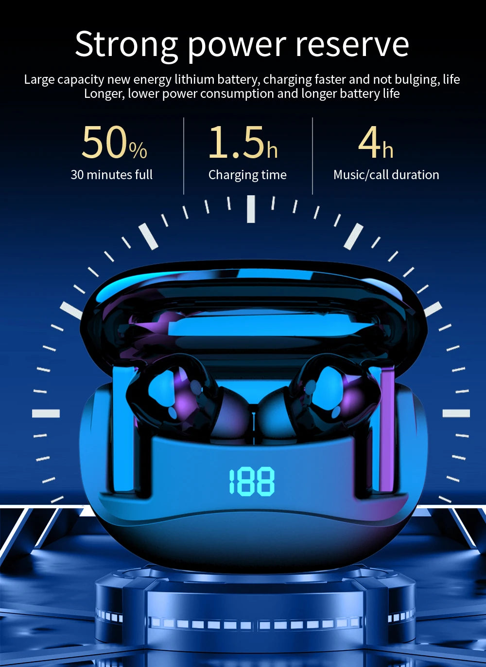 Auriculares Bluetooth inalámbricos verdaderos de alta calidad TWS Mate60, tiempo de reproducción de 12 horas, sonido nítido con pantalla LED de batería