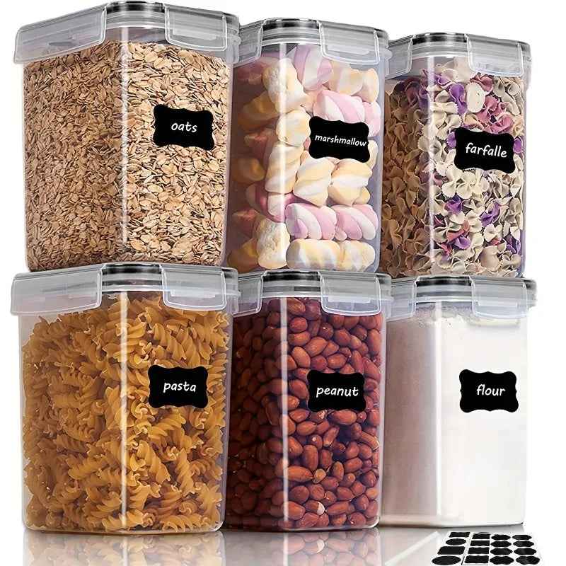 Contenedores herméticos de almacenamiento de alimentos, contenedores de almacenamiento de despensa de cocina para azúcar, harina y suministros para hornear, accesorios de cocina, 6 uds.