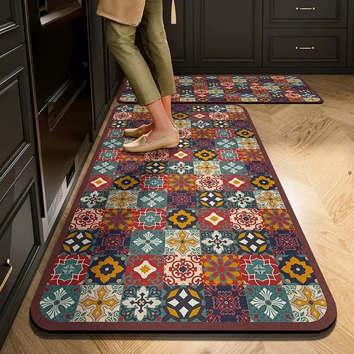 Alfombra de cocina con estampado absorbente, alfombra antideslizante para pasillo, alfombras largas para sala de estar, dormitorio, entrada, felpudo para baño