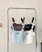 Top corto Y2K para mujer, camiseta sin mangas ajustada con dobladillo, informal, Sexy, ropa de calle blanca, camisetas sin mangas con letras y almohadilla，top mujer tops for women 2023，women's tops tees top y2k