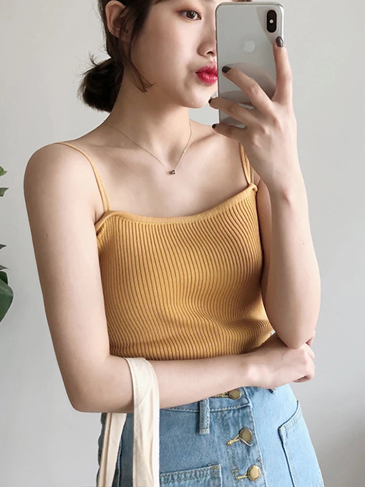 2025 Tops cortos informales con cuello Halter para mujer, camisola sin mangas con tirantes y espalda descubierta, camiseta sin mangas ajustada y sólida, chaleco recortado de tubo para mujer