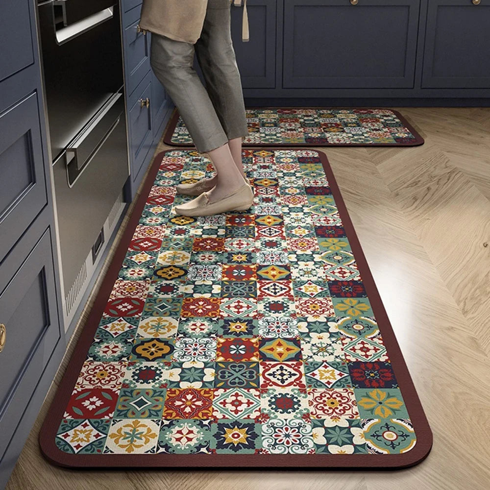 Alfombra de cocina con estampado absorbente, alfombra antideslizante para pasillo, alfombras largas para sala de estar, dormitorio, entrada, felpudo para baño