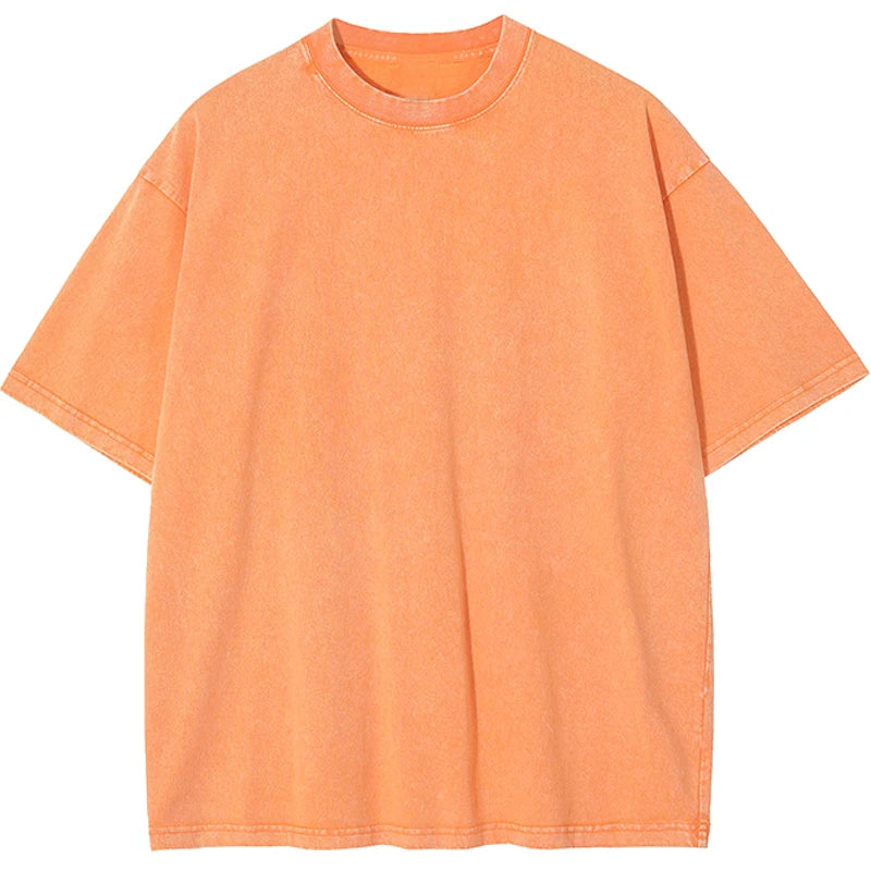 Camisetas Vintage de Color sólido con punto de copo de nieve para hombres/mujeres, camisetas de algodón de manga corta con agua antigua, ropa de Hip Hop