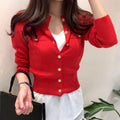 Otoño de manga larga de moda cárdigans para mujer suéter de punto abrigo corto Casual de un solo pecho coreano ajustado Chic señoras Tops 17375