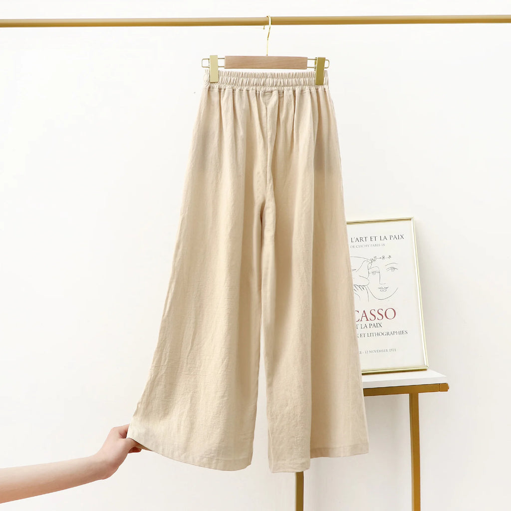 Pantalones De Mujer, nuevos Pantalones De pijama De lino y algodón para Mujer, Pantalones De pierna ancha, ropa De dormir femenina, pantalón para casa para primavera, verano y otoño
