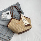 Bolso de hombro de paja para mujer, bolsa de hombro tejida a mano, estilo Retro, ideal para el verano