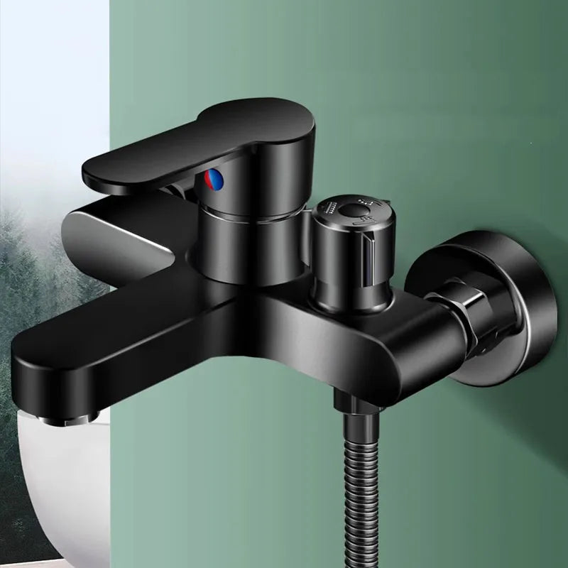 Grifo de ducha de baño cromado, grifo mezclador de doble caño de agua fría y caliente montado en la pared de latón para lavabo de ducha de baño divisor de baño