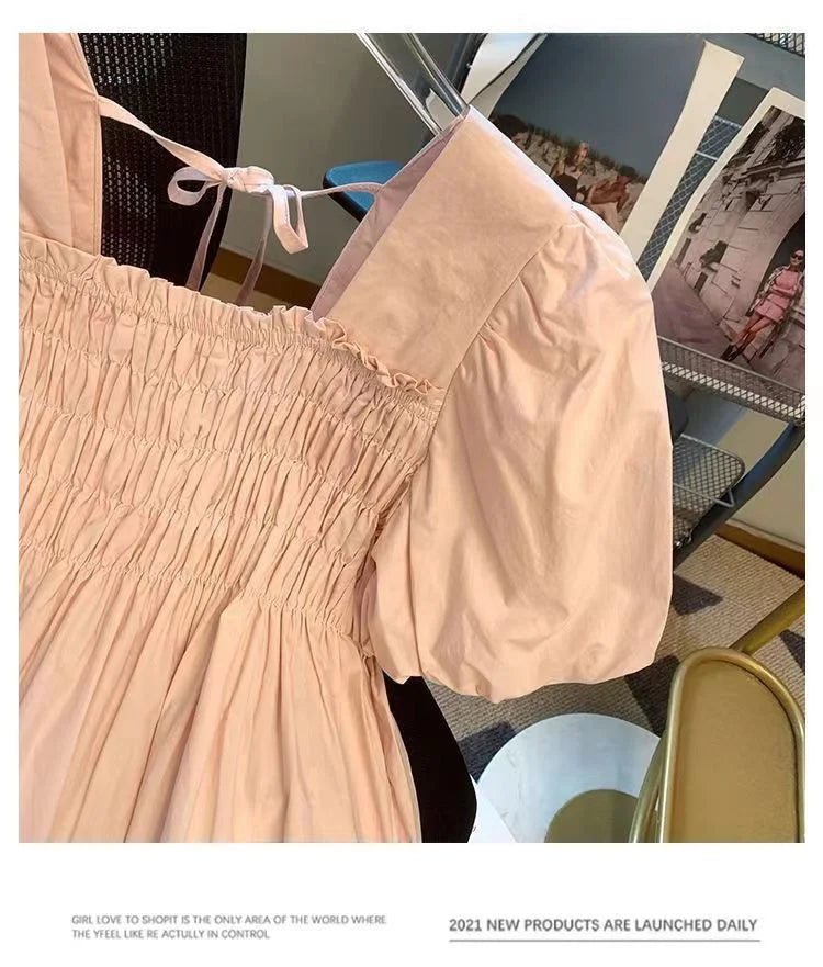 Blusa de Gasa con Manga Abullonada y Cuello Cuad, Estilo Verano 2025, para Mujer, Talla Pequeña