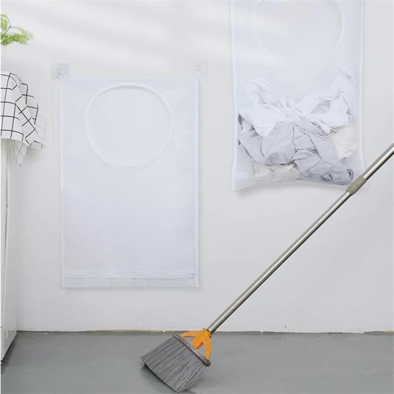Bolsa de almacenamiento de ropa sucia, cesta con marco, cubo de malla plegable para lavandería, baño, colgante de pared, organizador de ropa para el hogar con gancho