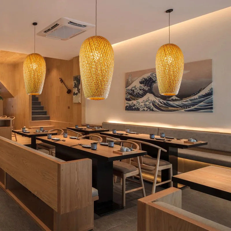 Lámparas colgantes tejidas a mano de estilo chino, 18/19/30cm, accesorios de iluminación para decoración del hogar y restaurante, lámpara colgante de bambú