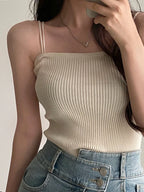 2025 Tops cortos informales con cuello Halter para mujer, camisola sin mangas con tirantes y espalda descubierta, camiseta sin mangas ajustada y sólida, chaleco recortado de tubo para mujer