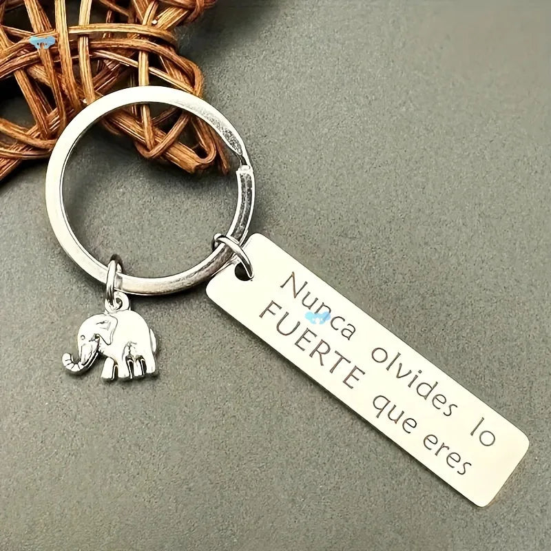 Llavero de Acero Inoxidable con Elefante en Polvo, Energía Positiva e Inspiradora, para Hombre, Decoración para Coche o Mochila