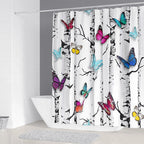 Cortinas de baño de flores, pájaros y plantas europeas, cortina de ducha impermeable, decoración de baño con impresión 3D con gancho, pantalla de baño