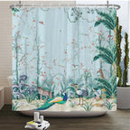 Cortinas de baño de flores, pájaros y plantas europeas, cortina de ducha impermeable, decoración de baño con impresión 3D con gancho, pantalla de baño