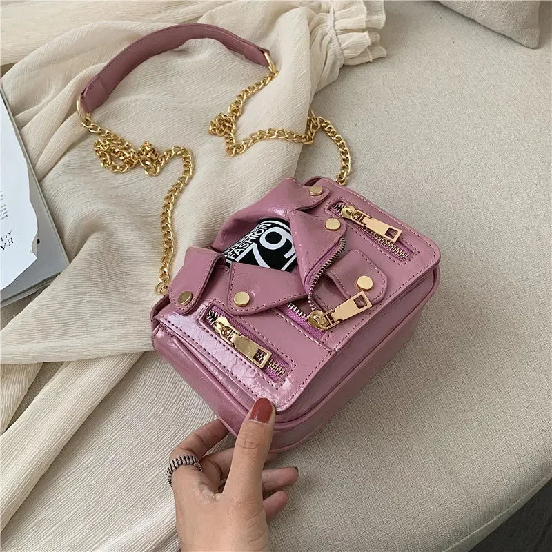 Bolsos de motocicleta de diseñador de marca famosa de moda europea, bolso de mensajero de hombro con forma de chaqueta de lujo, bolso de mano de cuero PU