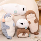 Sello de auriculares de dibujos animados de alta calidad, lontra marina, juguete de peluche, bola, cojín redondo, almohada para niños, regalo de cumpleaños, siesta escolar y sueño