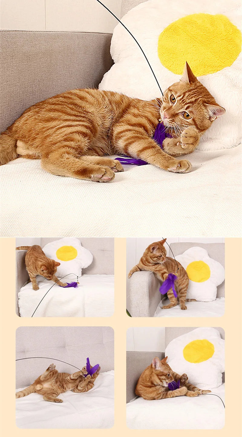 Palo Teaser con ventosa para gatos, campana de plumas resistente a las mordeduras, juguetes interactivos para gatos, cabeza de repuesto, suministros de energía para mascotas