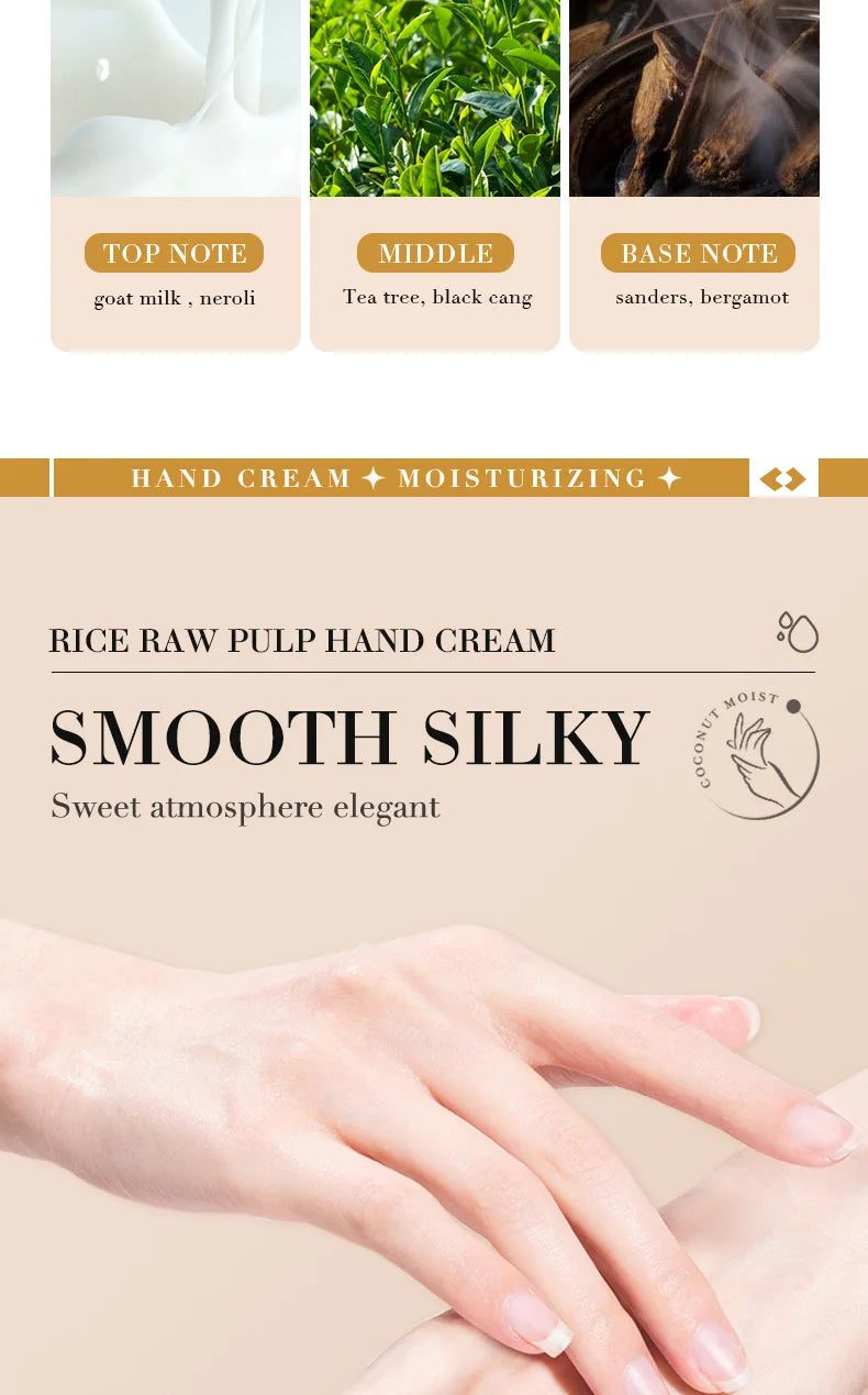 3/5 piezas BIOAQUA Crema de manos de arroz blanco, blanqueadora, hidratante, nutritiva, antienvejecimiento, productos para el cuidado de la piel de las manos