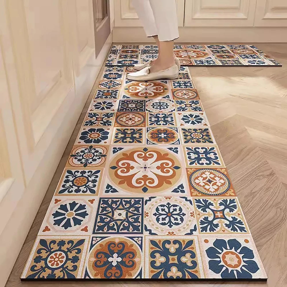 Alfombra de cocina con estampado absorbente, alfombra antideslizante para pasillo, alfombras largas para sala de estar, dormitorio, entrada, felpudo para baño