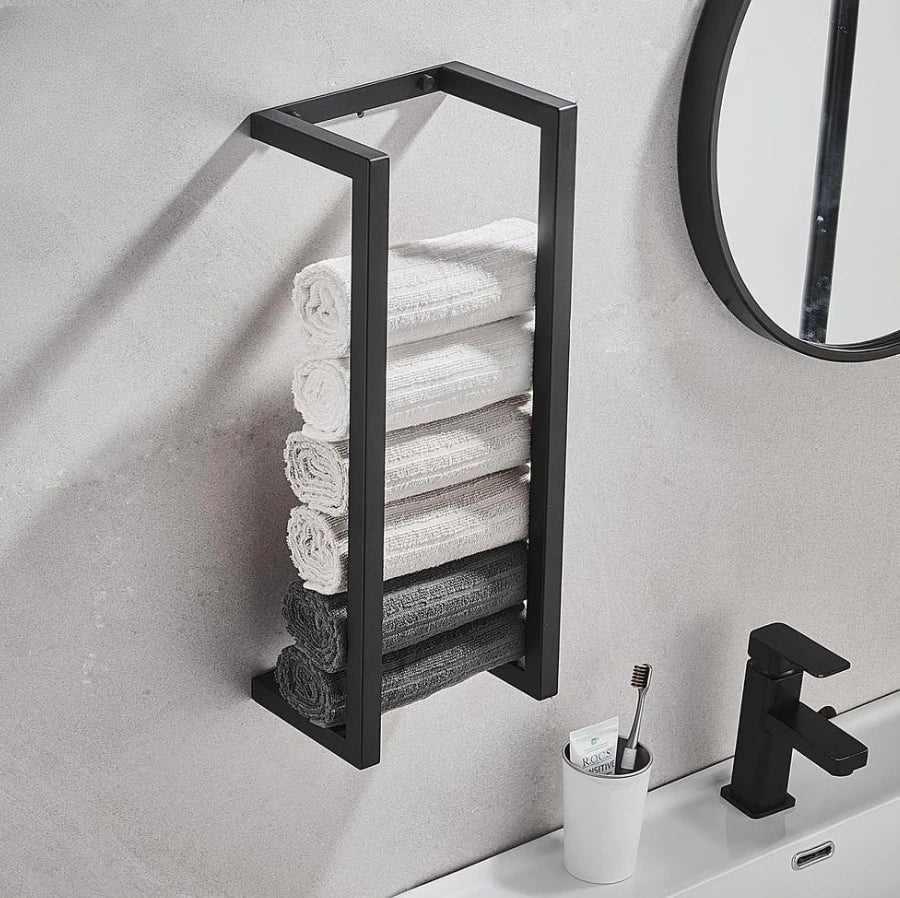 Toallero de baño, estante de almacenamiento de toallas de baño, rollo de toalla de baño de Hotel, estante de papel, colgante de pared negro de acero inoxidable de doble uso