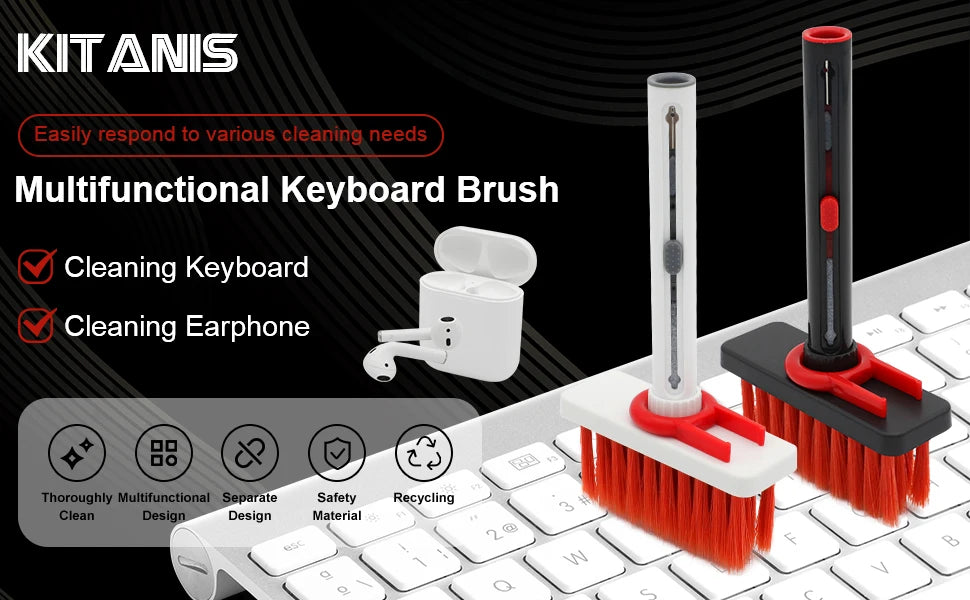 Kit de cepillo de limpieza de teclado 5 en 1, extractor de teclas, limpiador de auriculares para Airpods Pro 1 2 3, caja de auriculares Bluetooth, herramientas de limpieza