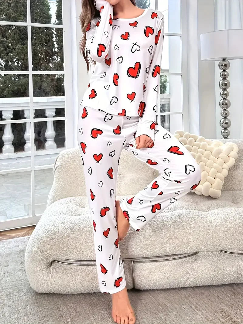 Ropa de dormir de otoño e invierno para mujer, Tops holgados tejidos con cuello redondo y pantalones elásticos largos, conjunto de pijama, ropa de descanso