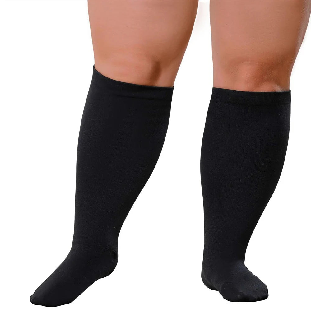 1 par de calcetines de compresión de pantorrilla extra anchos para mujeres y hombres, calcetines de compresión de talla grande 20-30 mmHg, medias hasta la rodilla
