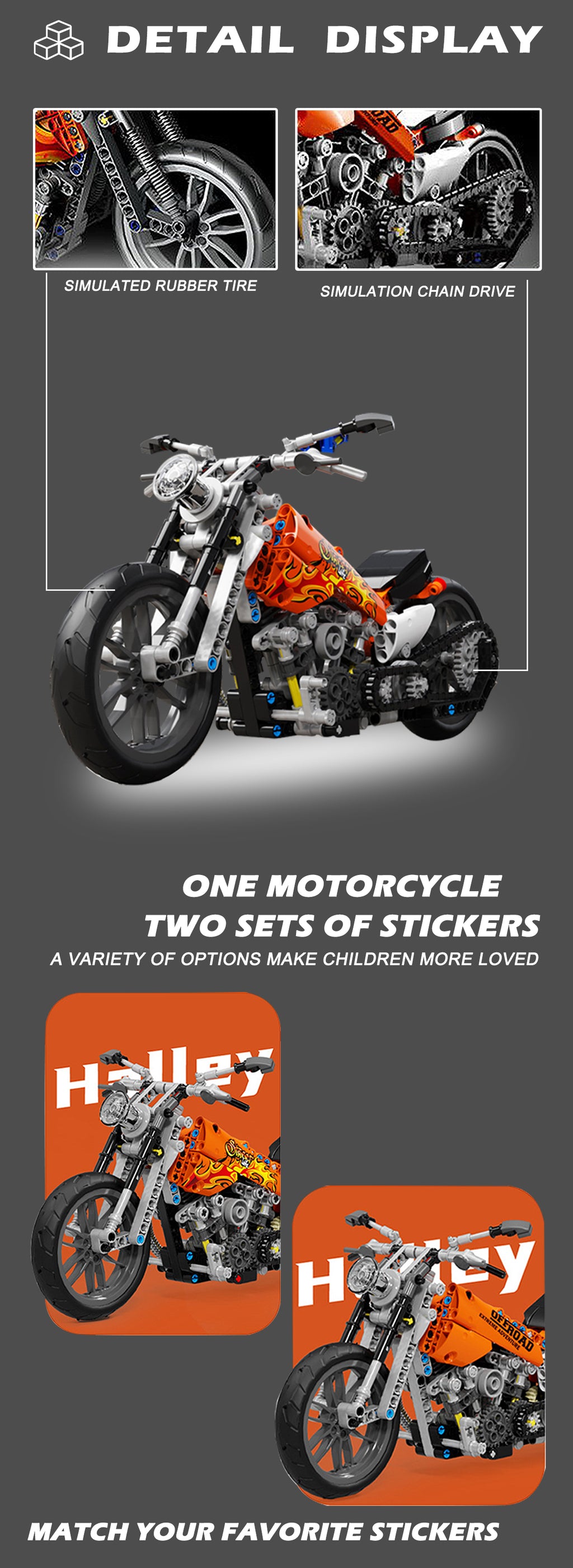 Bloques de construcción modulares para niños, juego de ladrillos de motocicleta técnica, modelo de plástico, regalo