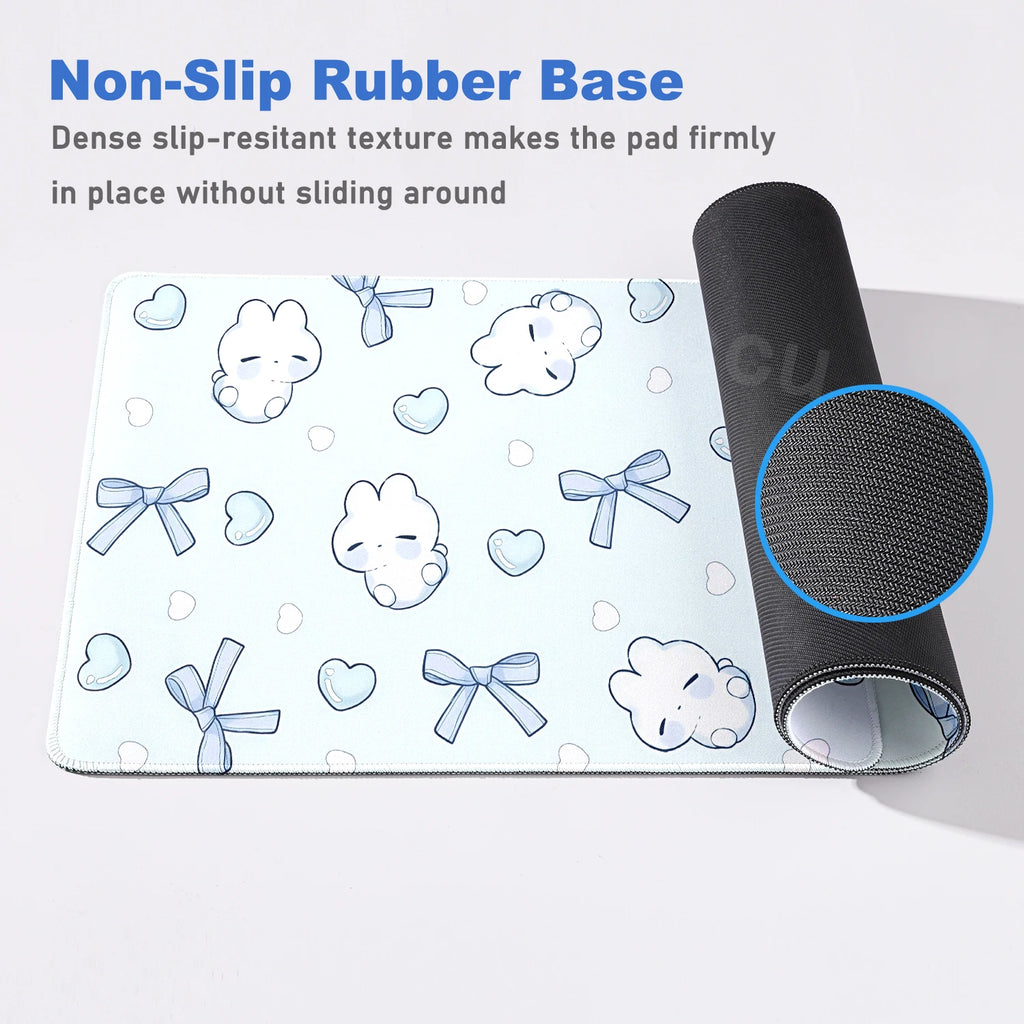 Alfombrilla de Ratón Grande Creativa con Diseño de Conejito con Lazo Azul, Alfombrilla de Escritorio para Oficina, Decoración para PC, Regalo Kawaii para Chicas, Alfombrilla Antideslizante para Computadora