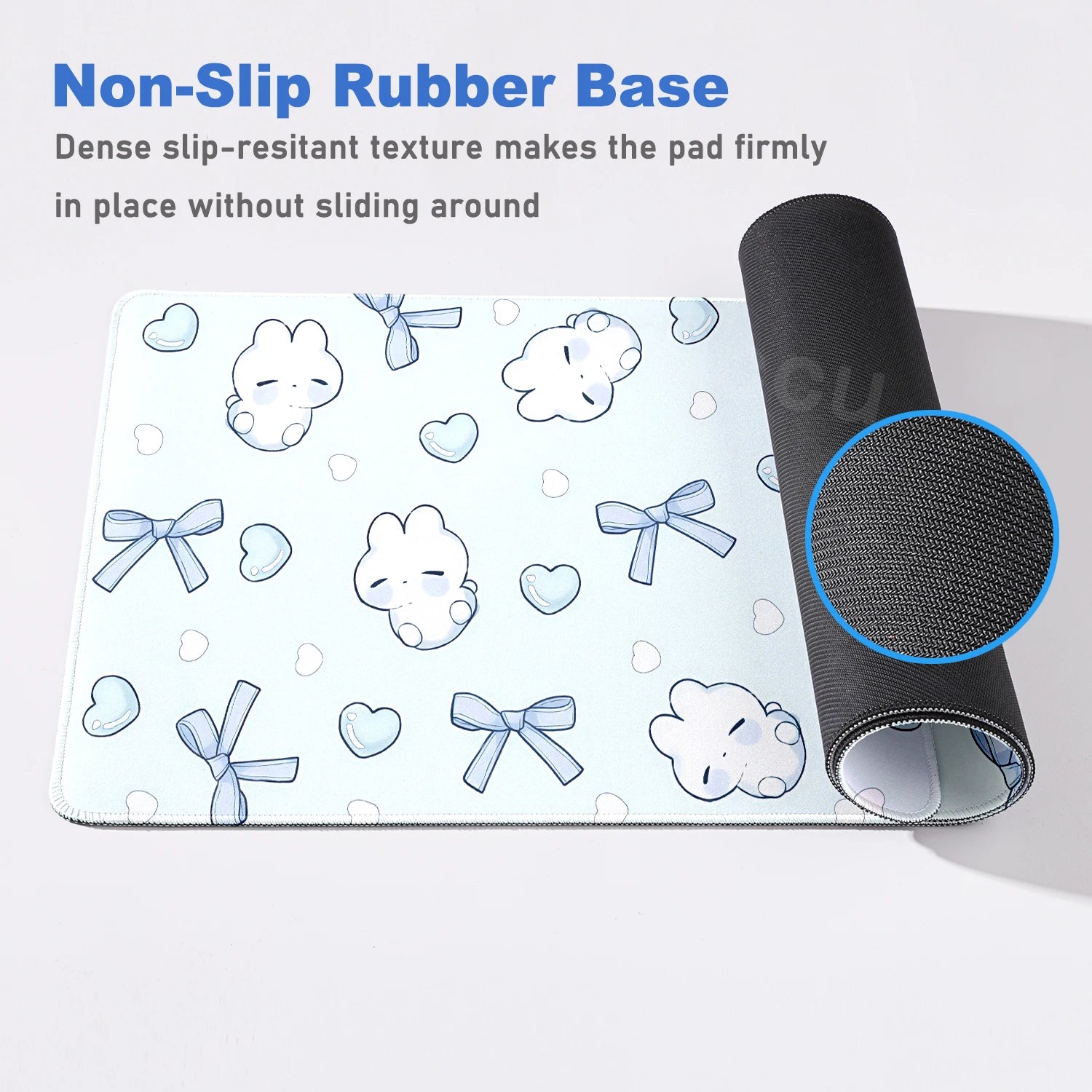 Alfombrilla de Ratón Grande Creativa con Diseño de Conejito con Lazo Azul, Alfombrilla de Escritorio para Oficina, Decoración para PC, Regalo Kawaii para Chicas, Alfombrilla Antideslizante para Computadora