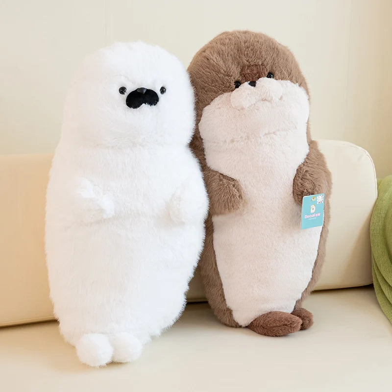 Sello de auriculares de dibujos animados de alta calidad, lontra marina, juguete de peluche, bola, cojín redondo, almohada para niños, regalo de cumpleaños, siesta escolar y sueño
